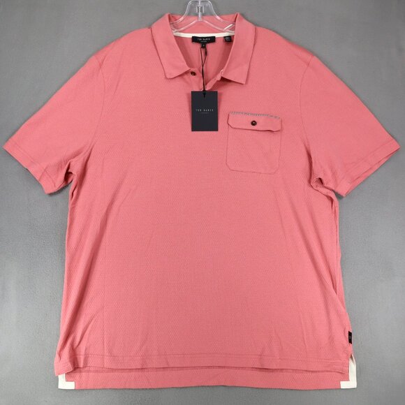 New Ted Baker Polo Shirt Mens 3XL Size 7 Pink Short Sleeve Knit Collared Logo - Picture 1 of 8